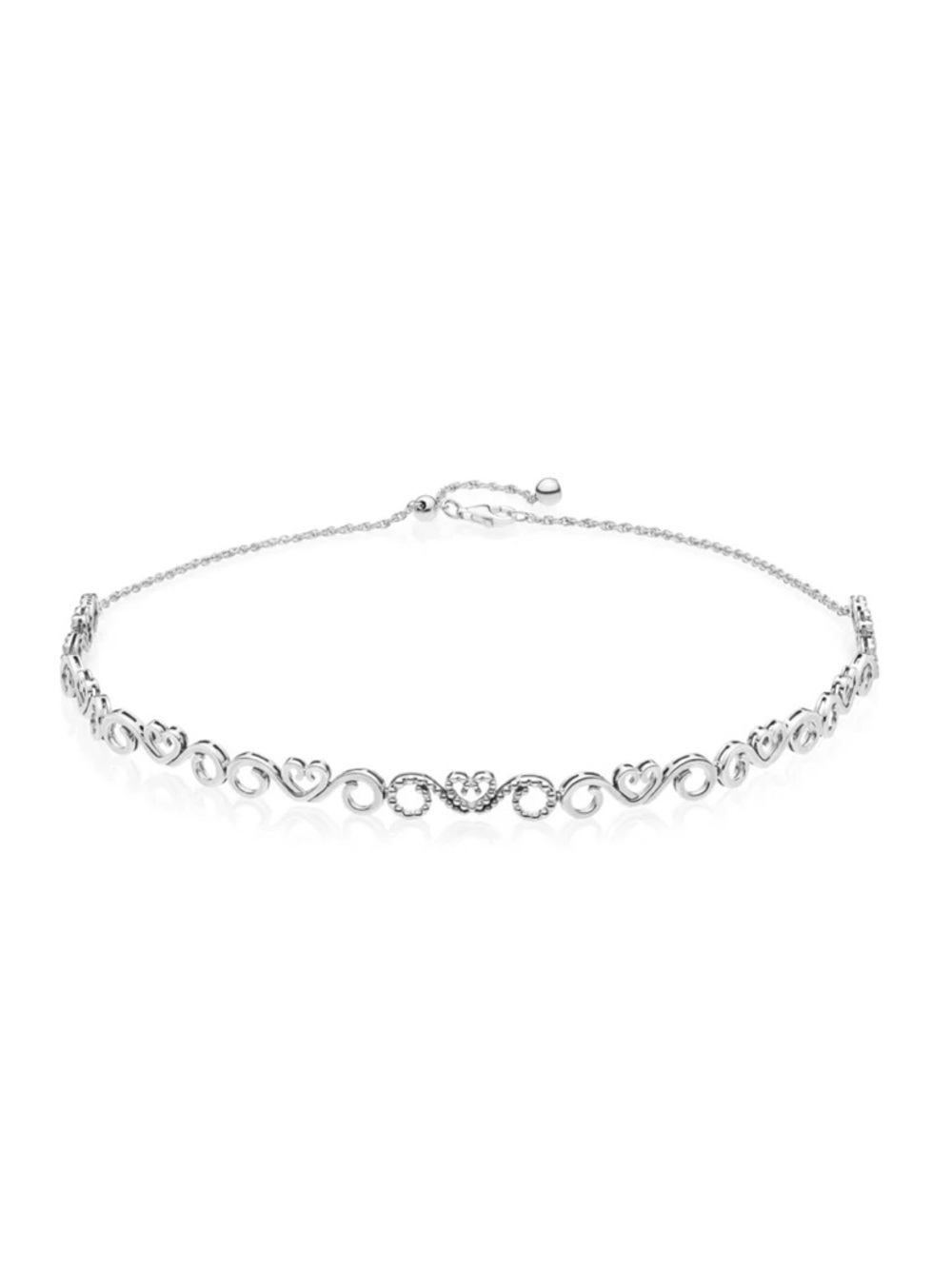 Pandora Sterling Silver Heart Swirls Choker Necklace